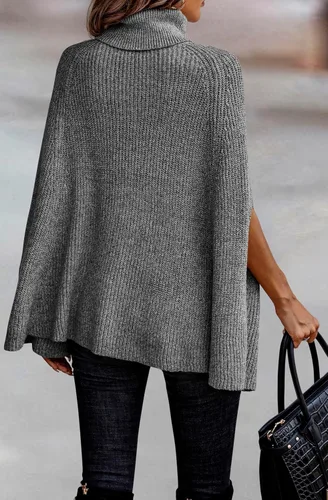 Vista 5 de KIRUNDO Suéter tipo poncho de cuello alto para mujer, para otoño e invierno 2026