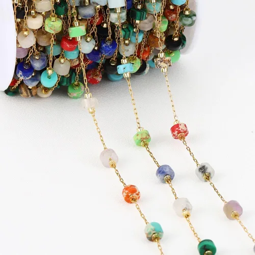 Vista 11 de GIOTEL Cadena de cuentas de piedra natural de acero inoxidable de 3.3 ft para pulseras hechas a mano, collares, collares, materiales de fabricación