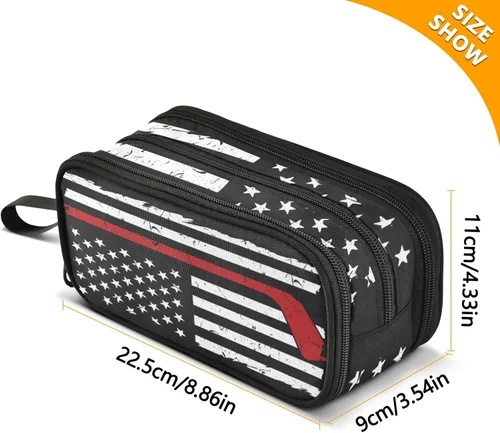 Vista 2 de Fisyme Estuche para lápices de hockey con la bandera estadounidense, caja de gran capacidad, para maquillaje, organizador de papelería