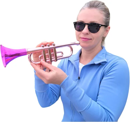 Vista 7 de Trompetas metálicas (13 pulgadas), juguetes musicales de plástico para niños, instrumentos que hacen ruido para fiestas de cumpleaños, regalos