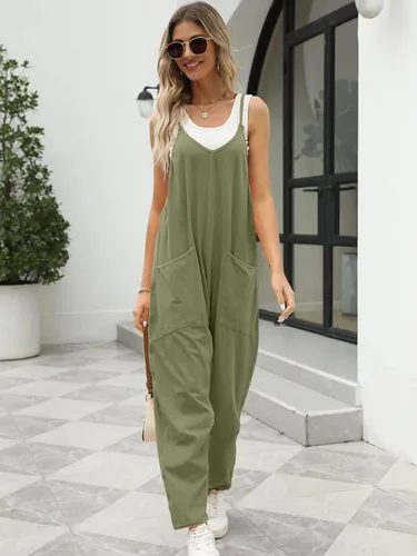 Vista 5 de Trendy Queen Overol casual de verano para mujer, sin mangas, holgado, con bolsillos, ropa 2023