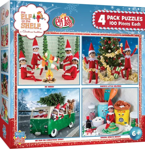 Vista 9 de MasterPieces Juego de rompecabezas – Paquete de 4 rompecabezas de 100 piezas para niños – Elf on the Shelf paquete de 4 – 8"x10