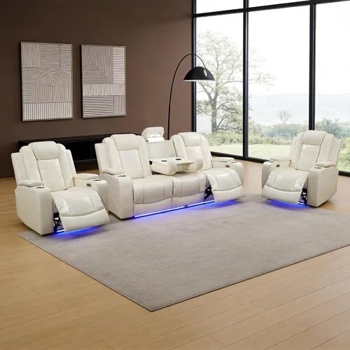 Vista 46 de Sofá reclinable individual eléctrico para muebles de sala de estar, silla reclinable de cuero con luces LED, puertos USB, almacenamiento oculto