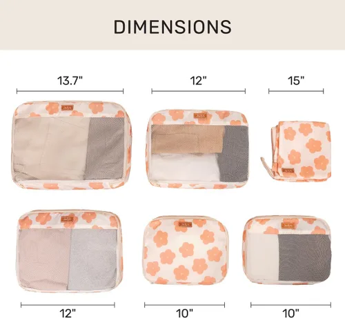 Vista 2 de Jadyn Juego de 6 cubos de embalaje grandes para maleta, bolsa de lona, equipaje, artículos esenciales de viaje de varios tamaños (margarita)
