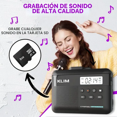 Vista 4 de Reproductor de casete K7, convierte cintas a digitales, micrófono Negro