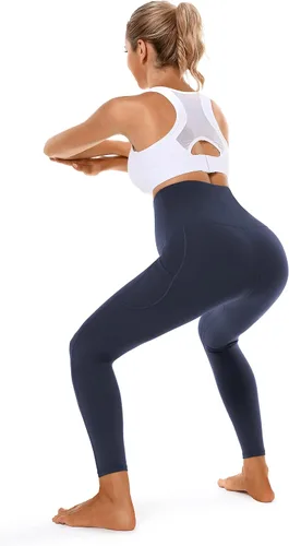 Vista 7 de Foucome Leggings de maternidad para mujer con bolsillos sobre el vientre, leggings de entrenamiento para yoga, pantalones de trabajo activos