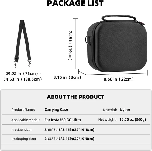 Vista 9 de BRDRC Funda de transporte para Insta360 GO Ultra, bolsa de almacenamiento de viaje de nailon portátil, funda protectora rígida con correa