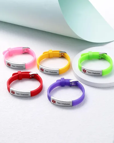 Vista 6 de JF.JEWELRY Pulseras de alerta médica personalizadas, pulsera de silicona para identificación médica para niños y niñas, pulseras médicas grabadas