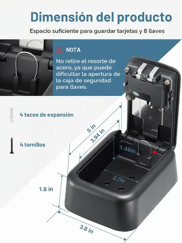 Vista 5 de Caja de seguridad Puroma para llaves, caja de seguridad impermeable con combinación de 4 dígitos, montaje en pared, gran capacidad, para exteriores
