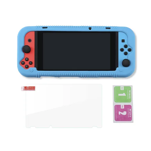 Vista 7 de Teyomi Protective Silicone Case for Nintendo Switch, Grip Cover with Tempered Glass Screen Protector, 2 Storage Slots for Game Cards