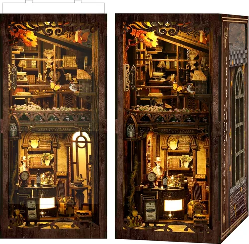 Vista 11 de SUNNINO Kit de Rincón de Libros - Kit de Casa de Muñecas en Miniatura DIY, Rompecabezas 3D de Madera con Luz LED, Kits de Rincón de Libros