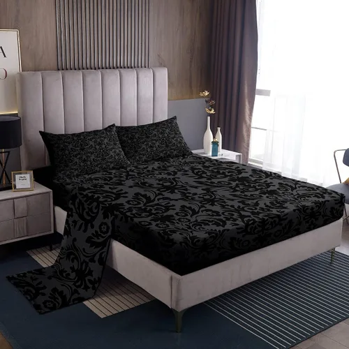 Vista 3 de Erosebridal Juego de ropa de cama de damasco negro de 7 piezas con funda de edredón y sábanas tamaño Queen