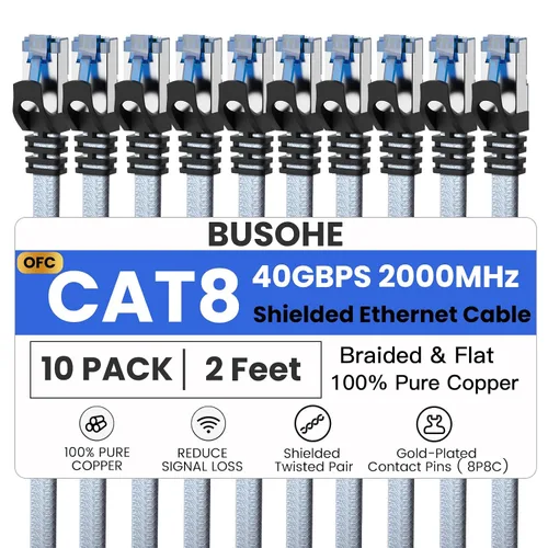 Vista 12 de BUSOHE Cable Ethernet Cat 8 de 1,5 pies, cable RJ45 trenzado de nailon