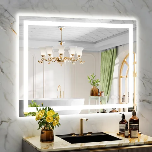 Vista 22 de Espejo de baño LED de 24x30 pulgadas con luces, espejo de tocador frontal y retroiluminado para pared de baño con 3 colores, regulable