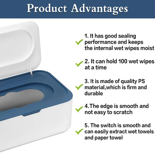 Vista 4 de NOVWANG Dispensador de toallitas con tapa, mantiene las toallitas frescas, contenedor de toallitas recargables con diseño de sellado, caja