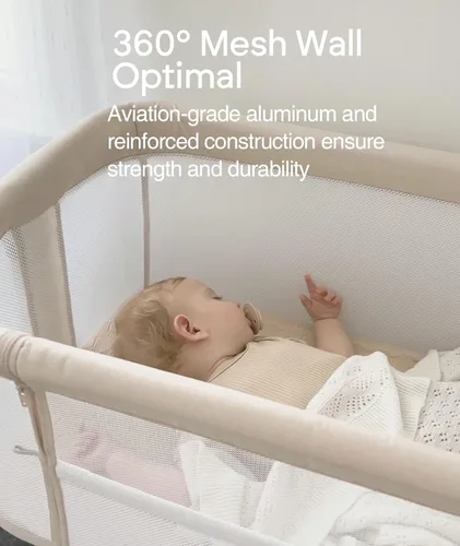 Vista 8 de Fodoss Cuna para Bebé al Lado de la Cama - Cuna con Malla Completa al Lado de la Cama con Ruedas, Cuna para Bebé Ajustable en 7 Alturas