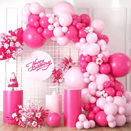 Vista 13 de Kit de arco de globos rosa y azul, kit de guirnalda de 100 globos azul claro rosa macarrón para revelación de género, globos de diferentes tamaños