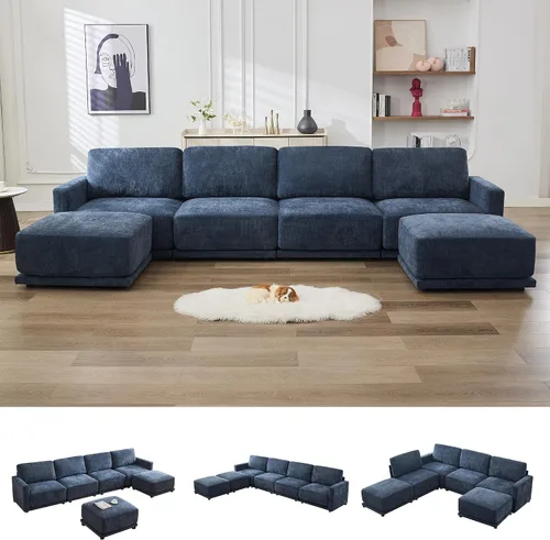 Vista 9 de Sofá modular en forma de L de 110.6 pulgadas, sofá modular de asiento profundo con otomana móvil, sofás gruesos de 4 asientos de gran