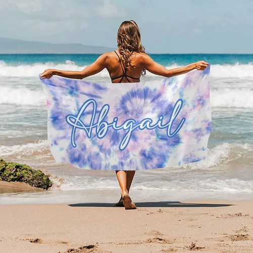 Vista 2 de MyPupSocks Toallas de playa para niñas, toallas personalizadas de teñido anudado con nombres para niños y adultos, toallas de playa personalizadas