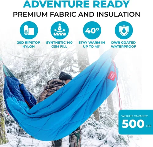 Vista 12 de Grand Trunk 360 ThermaQuilt Hamaca 3 en 1 Underquilt, manta y saco de dormir (azul/azul marino)