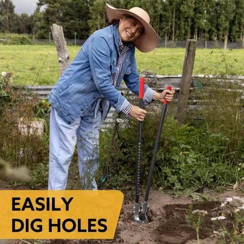 Vista 6 de Excavadora manual para postes de poste de alta resistencia, 58 pulgadas Long Fiberglass Handle with Scale,Sturdy Thick Carbon Steel Head,Non-slip