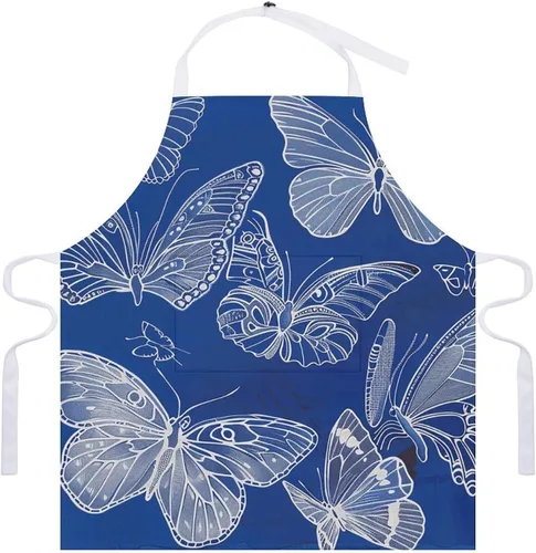 Vista 7 de MUSM Apron for Adults - 27.6 X 31.5 Inch, Heavy-Duty Polyester Aprons with Two Large Pockets, Waterproof Several Butterfly Lines Kitchen Apron for
