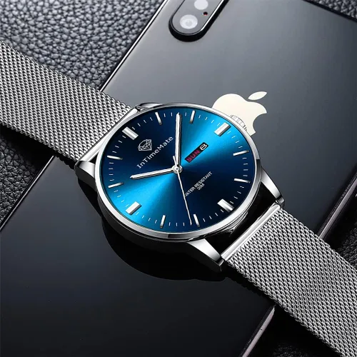 Vista 6 de INTIMEMATE Reloj de pulsera para hombre, de lujo, con diamantes de lujo, con calendario, vestido de negocios, reloj brillante para hombre