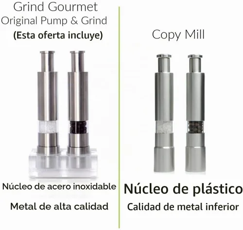Vista 4 de Set de molinillo de sal y pimienta Grind Gourmet, molinillo de pimienta original de presionar y moler recargable, molinillo de pulgar moderno