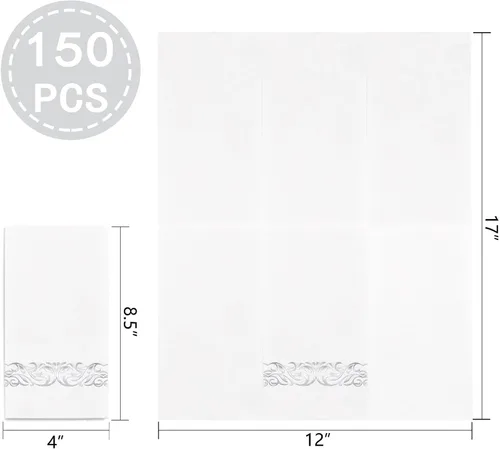 Vista 3 de WDF Paquete de 150 servilletas plateadas desechables de papel, servilletas plateadas de 3 capas, servilletas desechables de alta calidad