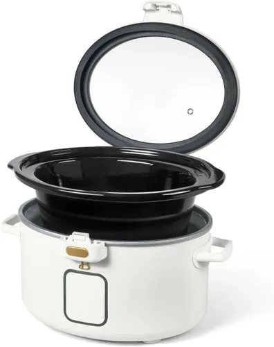 Vista 7 de Olla de cocción lenta programable de 4 cuartos con tapa con bisagras, pantalla táctil, múltiples ajustes de calor, ideal para comidas familiares
