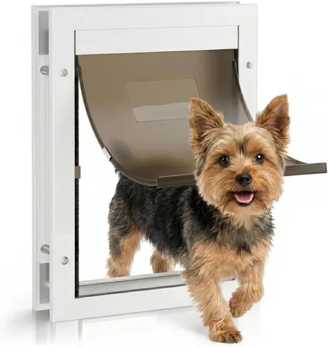 Vista 9 de Puerta para perros grandes, marco de aluminio negro grande para mascotas con bloqueo de 2 vías, fácil de instalar en puerta