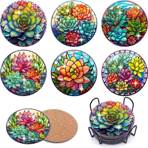 Vista 11 de Puraikcmi Juego de 8 posavasos de pintura de diamante, posavasos de arte de diamantes con soporte, manualidades de bricolaje, kits de arte