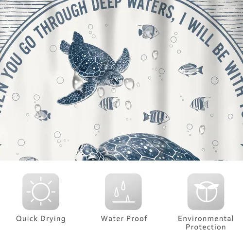 Vista 7 de Riyidecor Ocean Turtle Bible Verse Rustic Navy Bathroom Shower Curtain Set