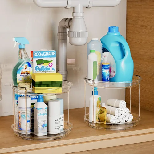 Vista 8 de Lazy Susan - Organizador giratorio de 2 niveles de 9.25 pulgadas, organizador giratorio de especias para gabinete, baño, despensa, encimera, cocina