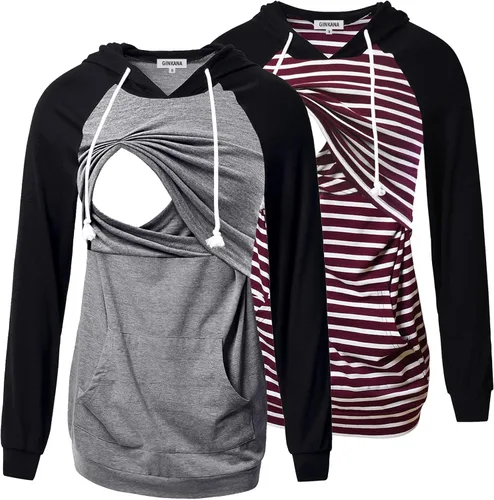 Vista 58 de GINKANA Sudadera con capucha para mujer, manga larga, lactancia materna, ropa casual