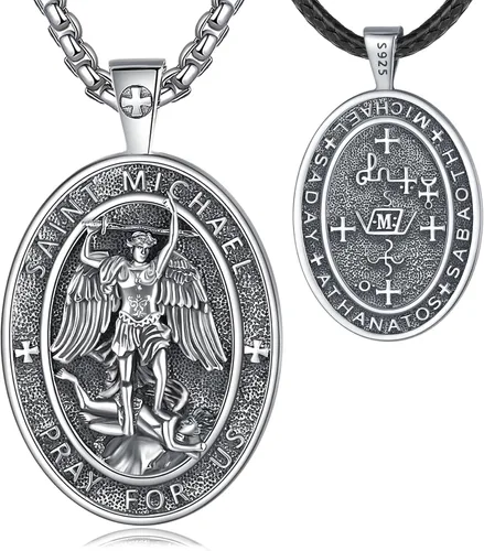 Vista 45 de EUDORA Medalla de plata de ley S925 con collar de San Patrono para mujeres A01-Saint Benedict Medalla