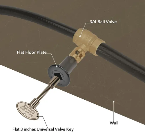 Vista 6 de Skyflame Kit de válvula de llave de gas recta de 3/4 pulgadas para chimenea de hoguera con brida negra plana, llave universal de 3 pulgadas y 12