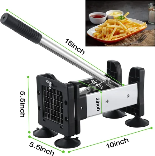 Vista 6 de Votron Cortador de patatas fritas de acero inoxidable con 2 tamaños de cuchillas duraderas para verduras, papas, cebollas, zanahorias, pepinos
