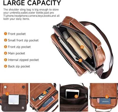 Vista 3 de NIUCUNZH Bolso de hombre de cuero genuino para hombre, bolso bandolera para hombre, bolso pequeño de mensajero