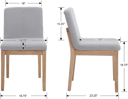 Vista 2 de Kmax Juego de 2 sillas de comedor, elegantes sillas de cocina rústicas de madera sin brazos, tapizadas para comedor, sala de estar, lino, gris