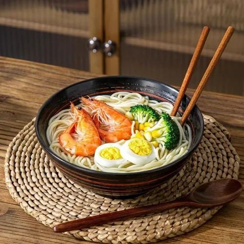 Vista 6 de YUN TAO Juego de 4 cuencos de ramen de cerámica negra de 35 onzas, cuencos de sopa profundos, cuencos japoneses asiáticos para fideos Pho para uso