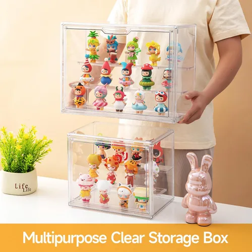 Vista 5 de Vitrinas de acrílico para coleccionables, cajas de estante transparentes de 3 niveles para figuras, vitrina para figuras de acción apilable y a