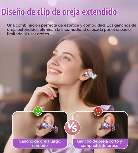 Vista 5 de Auriculares King Lucky de oído abierto con clip, auriculares inalámbricos Bluetooth 5.4 con micrófono, 50H de reproducción, llamada con ENC