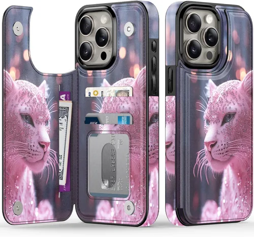 Vista 41 de FUNMIKO Funda tipo cartera para iPhone 15 con tarjetero + clip para efectivo, bloqueo RFID, protección contra caídas de grado militar y obras