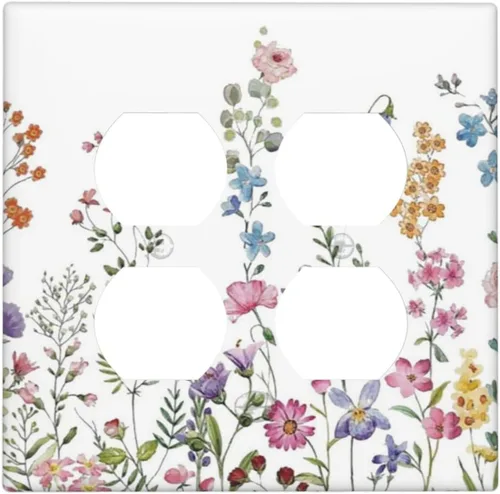 Vista 63 de Placa de Pared en Blanco de 1-Gang Sin Dispositivo Beige Lindo Vintage Boho de los 70s Hongo Fungus Planta Floral Botánica Libélula Interruptor
