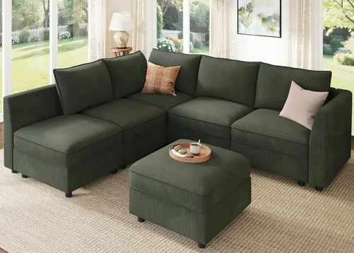 Vista 33 de HONBAY Sofá seccional modular con almacenamiento en forma de L sofá seccional, sofás convertibles para sala de estar - verde