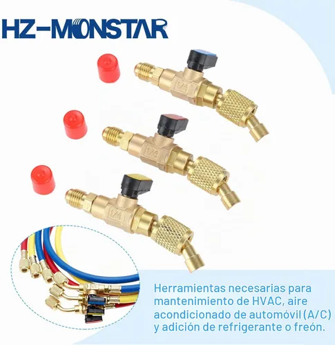 Vista 3 de Válvula de bola refrigerante de aire acondicionado 1/4 '' SAE, adaptador de válvula de bola de cierre en ángulo HVAC de latón para sistema mini