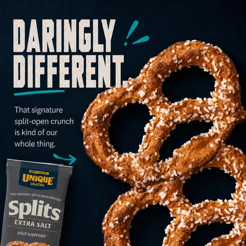 Vista 3 de Unique Snacks Pretzels extra de sal dividida, deliciosos horneados con estilo casero, certificado OU Kosher y sin OMG, sin sabor artificial, bolsas