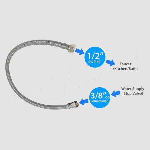 Vista 4 de PROCURU - Conector de manguera de grifo FIP de 12 pulgadas (1 pie) x 3/8 pulgadas Comp x 1/2 pulgadas, línea de suministro trenzada de acero
