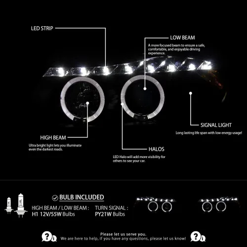 Vista 2 de Autozensation Compatible con BMW E90 serie 3 de 4 puertas Sedán 2006-2008, juego de faros izquierdo + derecho, faros de proyector LED de tira negra
